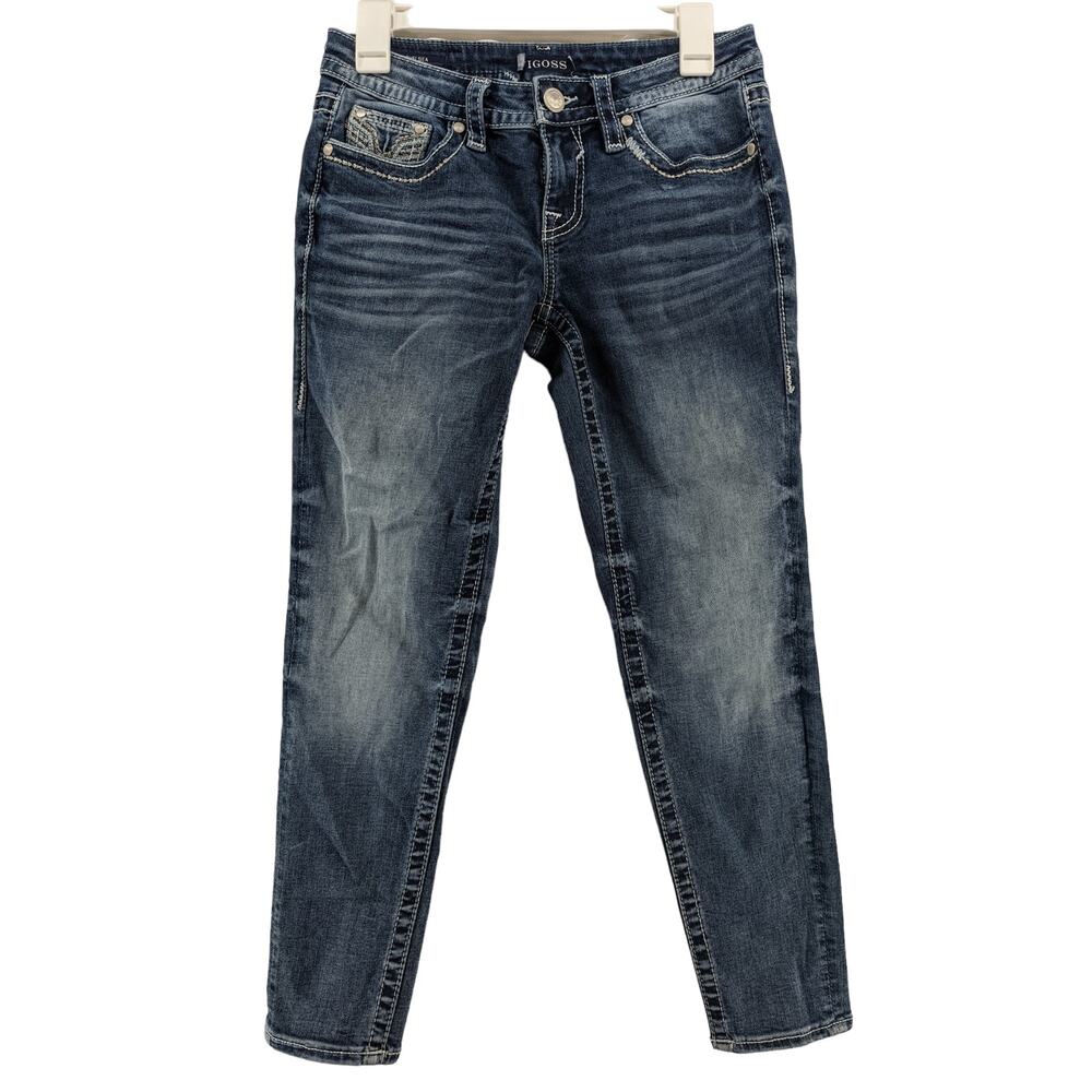Vigoss Chelsea Skinny Jeans 1/2 Blue 28x25‎ Heritage Fit Embroidery Thick Stitch